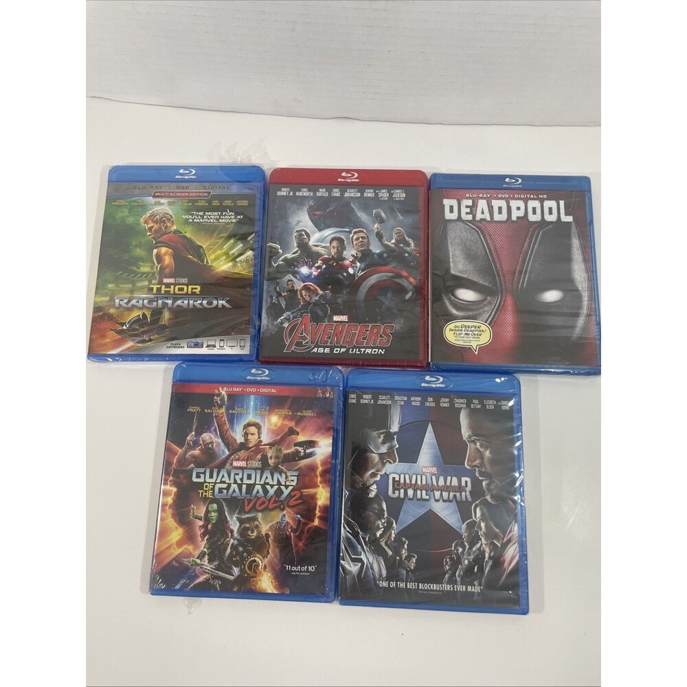 Marvel Blu-ray Lot 5 Movies New Sealed Thor Ragnarok Avengers Deadpool Guardians